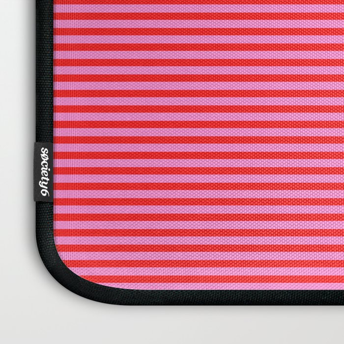 Ultra Fine Stripes Preppy Pink and Red Horizontal Pattern Laptop Sleeve Gallery Image 3