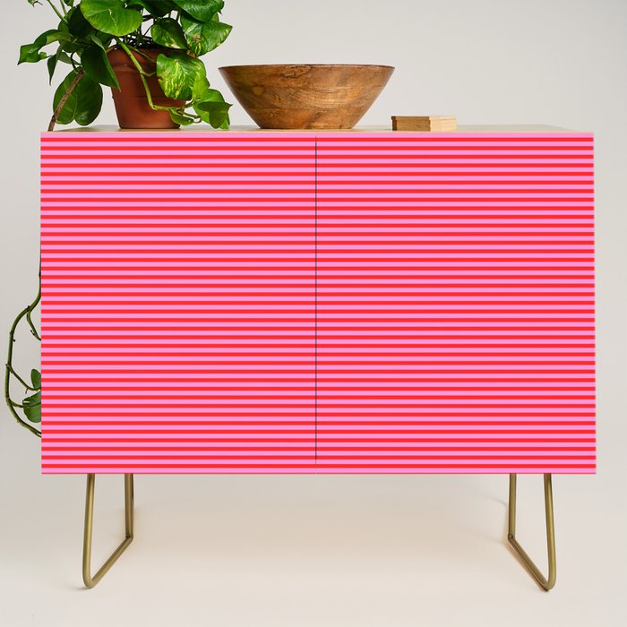 Ultra Fine Stripes Preppy Pink and Red Horizontal Pattern Credenza Gallery Image 1