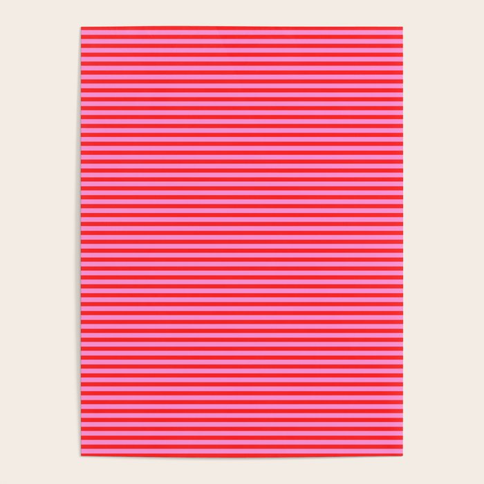 Ultra Fine Stripes Preppy Pink and Red Horizontal Pattern Poster Gallery Image 1