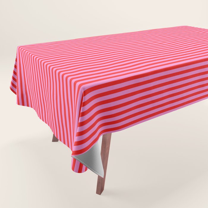 Ultra Fine Stripes Preppy Pink and Red Horizontal Pattern Tablecloth Gallery Image 1
