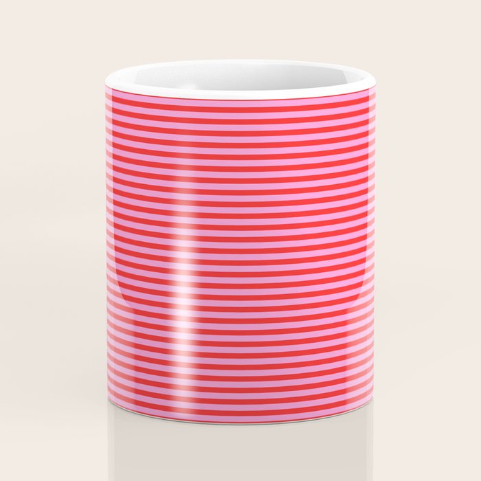 Ultra Fine Stripes Preppy Pink and Red Horizontal Pattern Coffee Mug Gallery Image 4