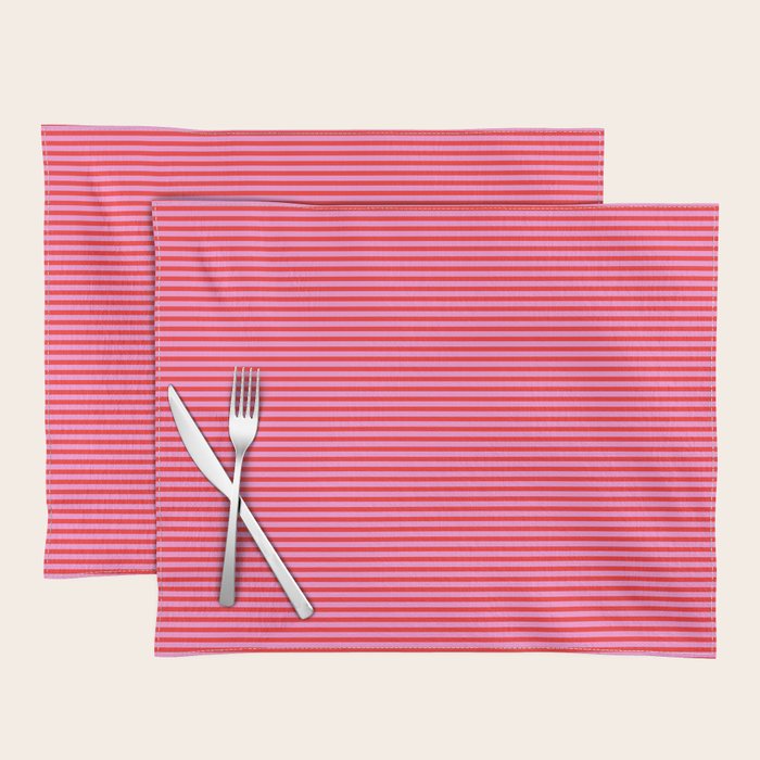 Ultra Fine Stripes Preppy Pink and Red Horizontal Pattern Placemat Gallery Image 1