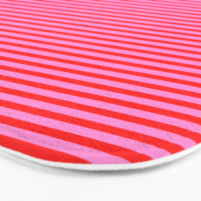 Ultra Fine Stripes Preppy Pink and Red Horizontal Pattern Bath Mat Gallery Image 3