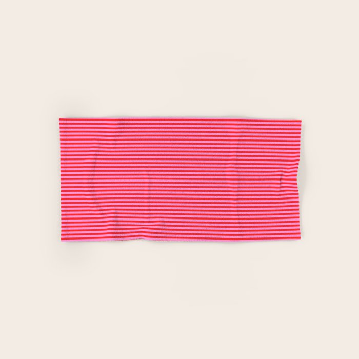 Ultra Fine Stripes Preppy Pink and Red Horizontal Pattern Bath Towel Gallery Image 1