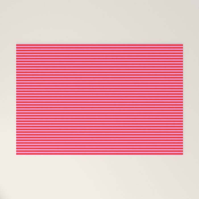 Ultra Fine Stripes Preppy Pink and Red Horizontal Pattern Welcome Mat Gallery Image 1