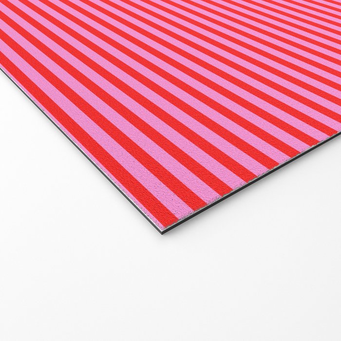 Ultra Fine Stripes Preppy Pink and Red Horizontal Pattern Welcome Mat Gallery Image 2
