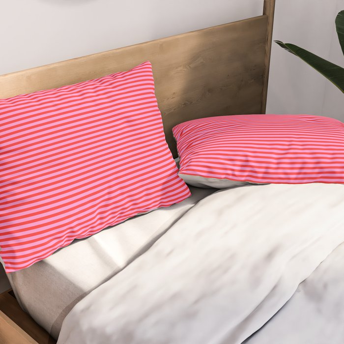 Ultra Fine Stripes Preppy Pink and Red Horizontal Pattern Pillow Sham Gallery Image 2