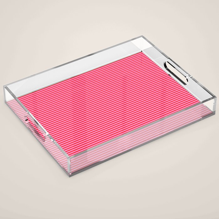 Ultra Fine Stripes Preppy Pink and Red Horizontal Pattern Acrylic Tray Gallery Image 1