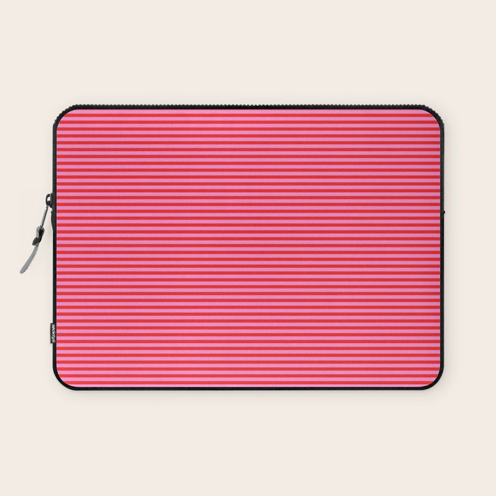 Ultra Fine Stripes Preppy Pink and Red Horizontal Pattern Laptop Sleeve Gallery Image 1