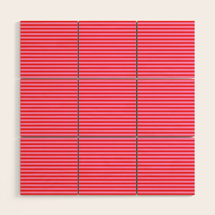 Ultra Fine Stripes Preppy Pink and Red Horizontal Pattern Wood Wall Art Gallery Image 1