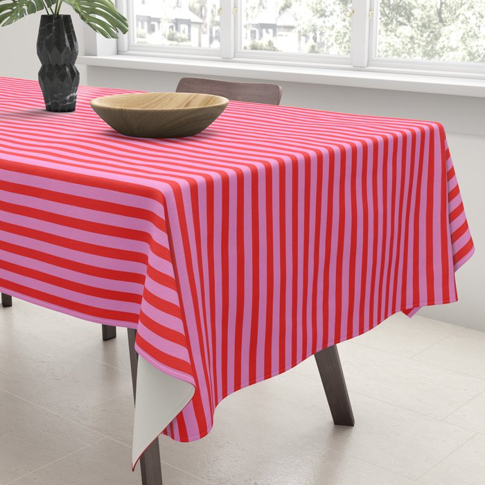 Ultra Fine Stripes Preppy Pink and Red Horizontal Pattern Tablecloth Gallery Image 3