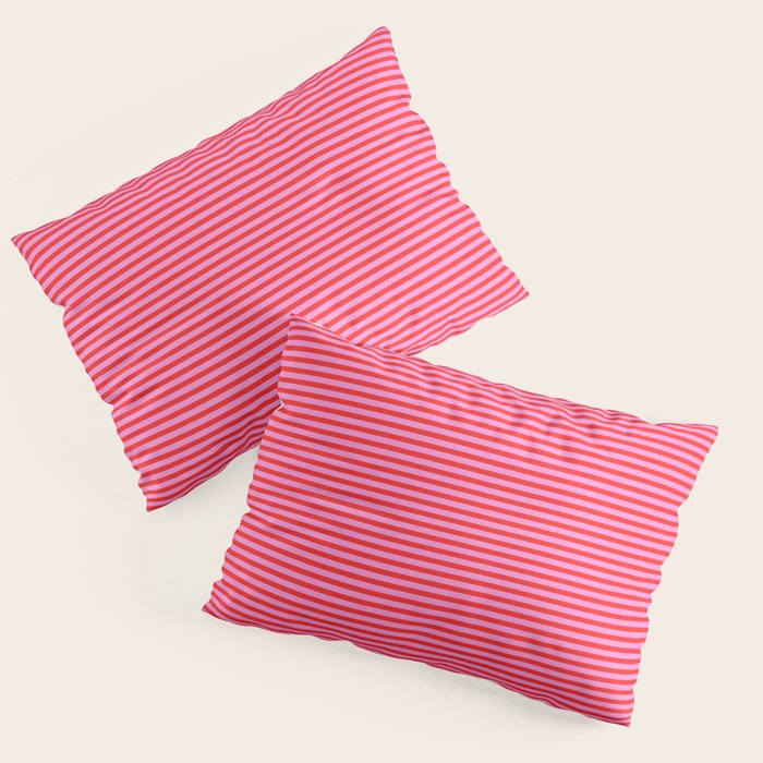 Ultra Fine Stripes Preppy Pink and Red Horizontal Pattern Pillow Sham Gallery Image 1