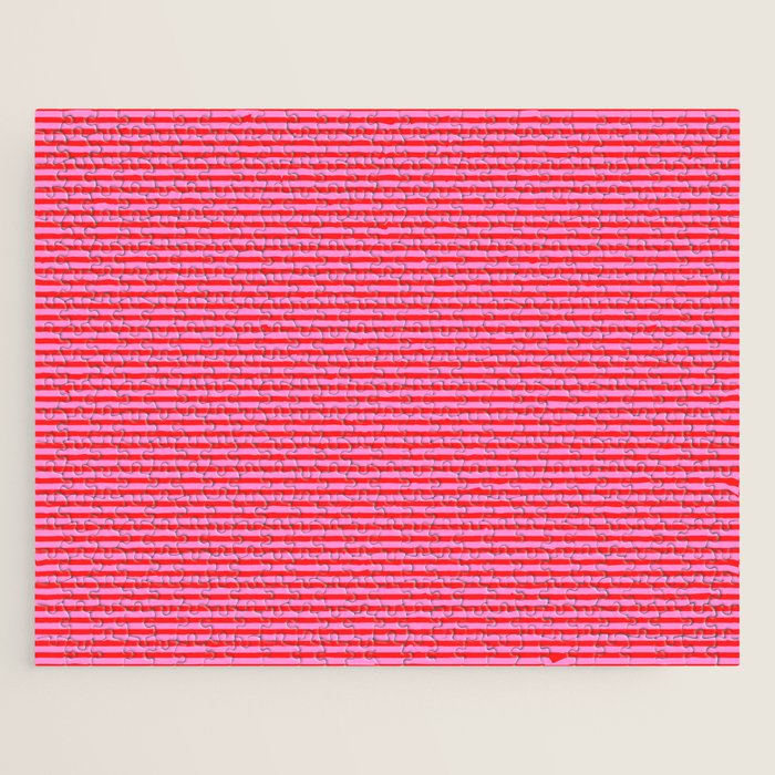 Ultra Fine Stripes Preppy Pink and Red Horizontal Pattern Jigsaw Puzzle Gallery Image 1