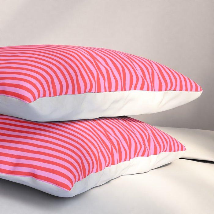 Ultra Fine Stripes Preppy Pink and Red Horizontal Pattern Pillow Sham Gallery Image 3