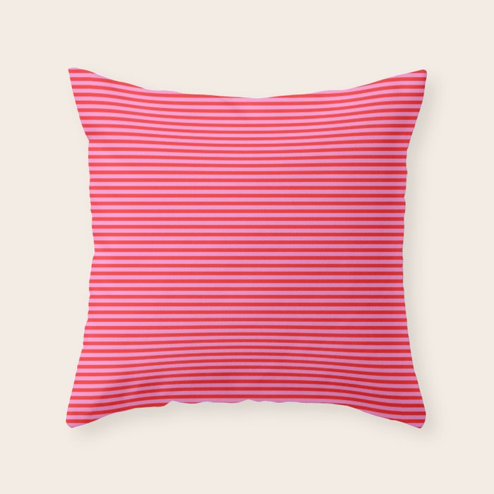 Ultra Fine Stripes Preppy Pink and Red Horizontal Pattern Throw Pillow Gallery Image 1