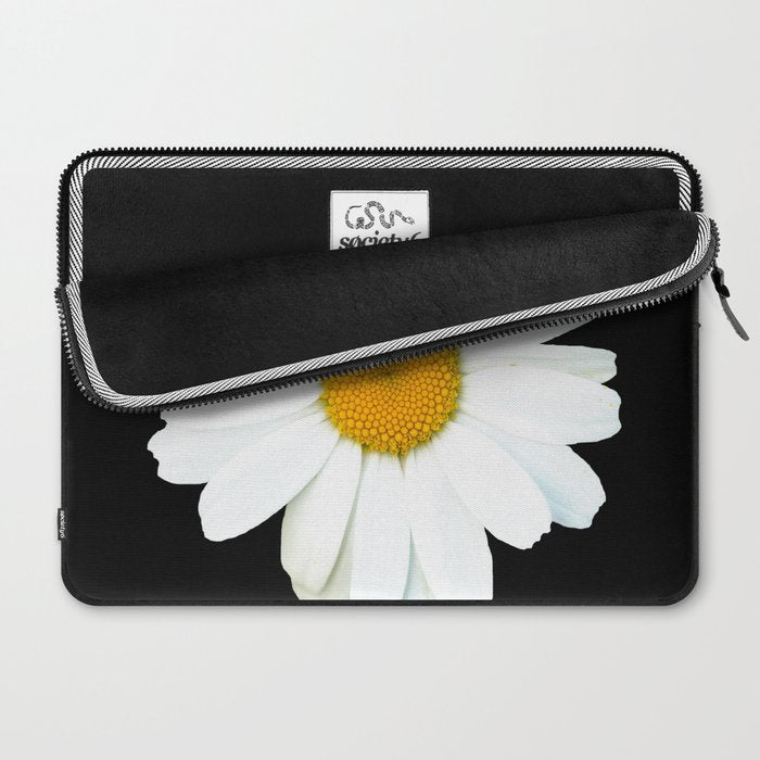 Large White Daisy on Black Background #decor #society6 #buyart Laptop Sleeve Gallery Image 2