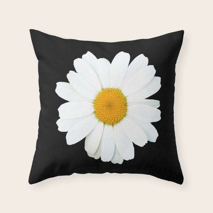 Large White Daisy on Black Background #decor #society6 #buyart Throw Pillow Gallery Image 1