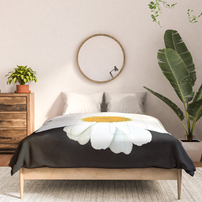 Large White Daisy on Black Background #decor #society6 #buyart Comforter Gallery Image 3
