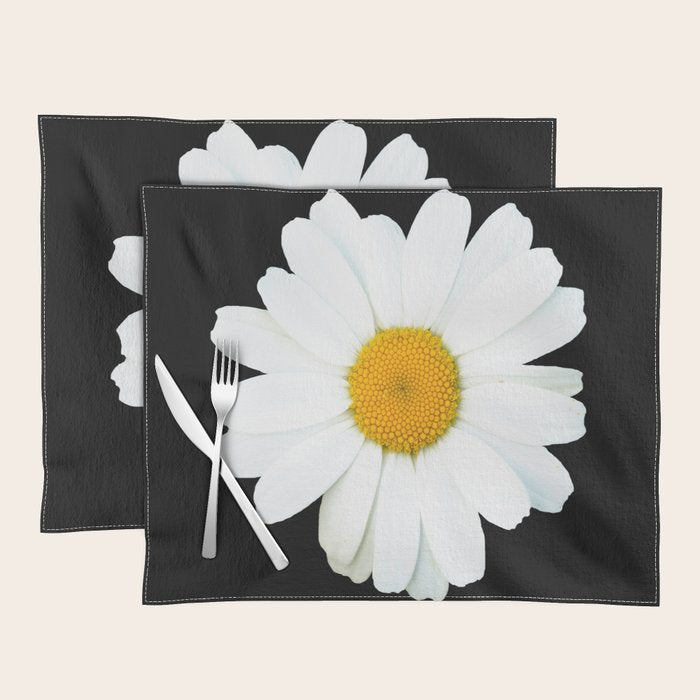Large White Daisy on Black Background #decor #society6 #buyart Placemat Gallery Image 1