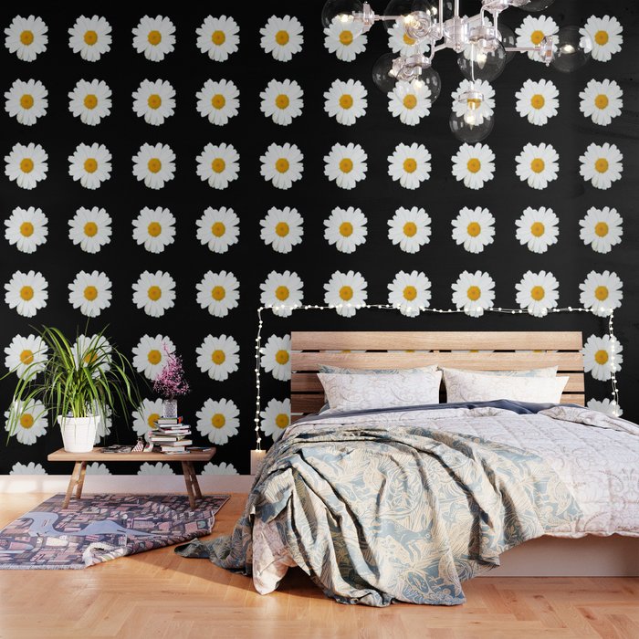 Large White Daisy on Black Background #decor #society6 #buyart Wallpaper Gallery Image 3