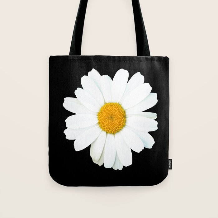 Large White Daisy on Black Background #decor #society6 #buyart Tote Bag Gallery Image 1