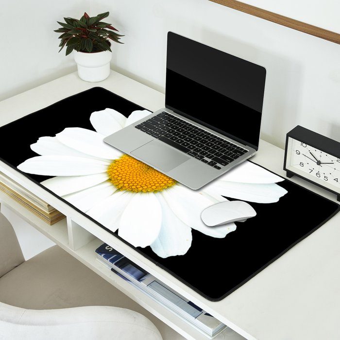 Large White Daisy on Black Background #decor #society6 #buyart Desk Mat Gallery Image 2