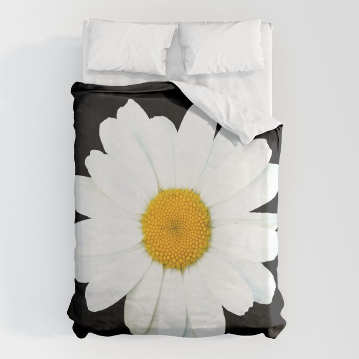 Large White Daisy on Black Background #decor #society6 #buyart Duvet Cover Gallery Image 1