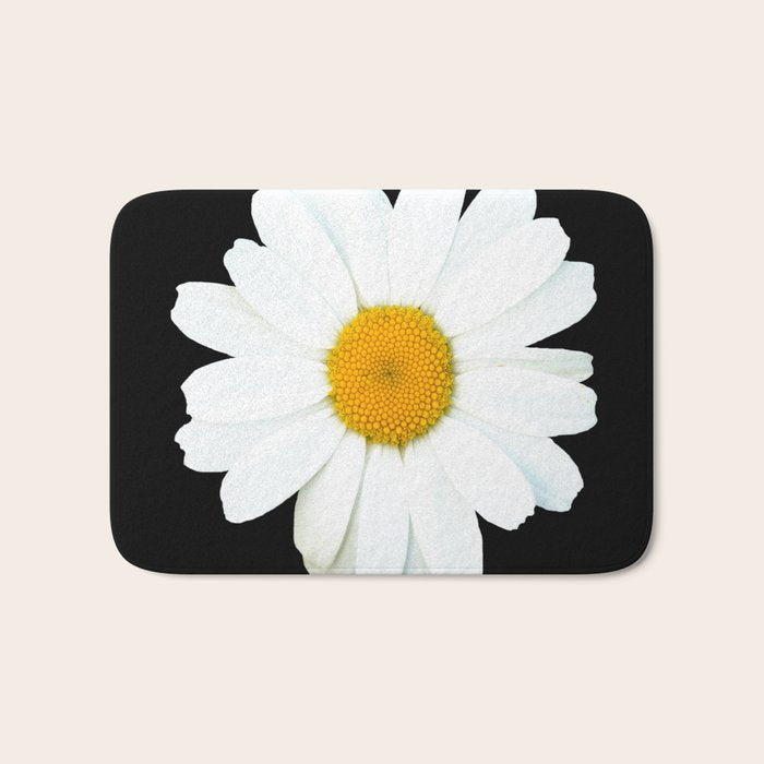 Large White Daisy on Black Background #decor #society6 #buyart Bath Mat Gallery Image 1