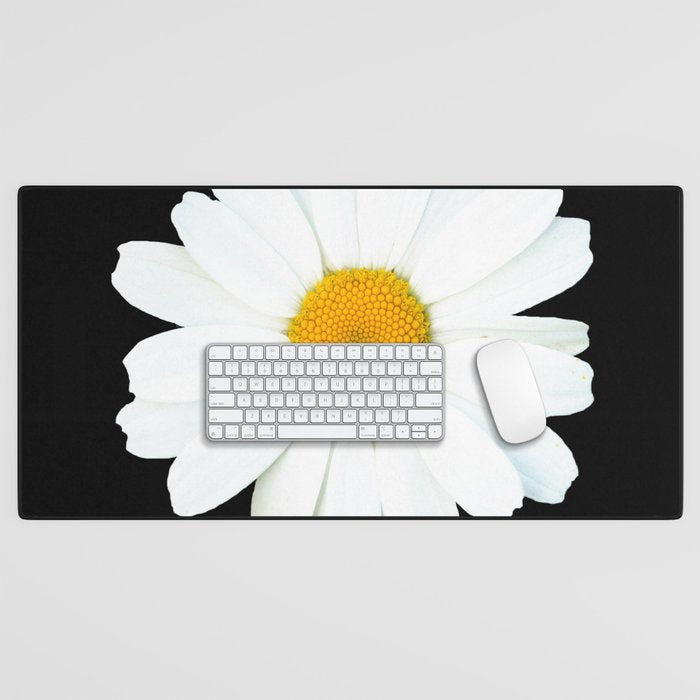 Large White Daisy on Black Background #decor #society6 #buyart Desk Mat Gallery Image 1