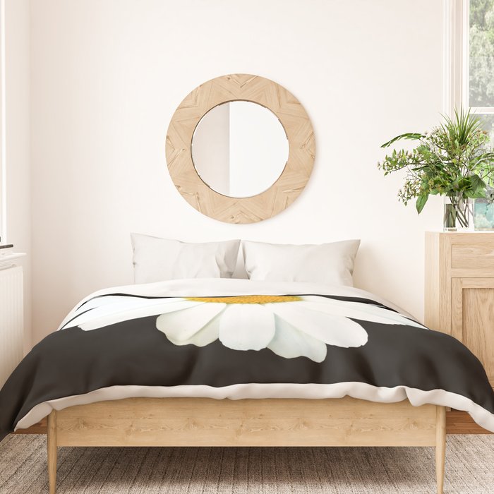 Large White Daisy on Black Background #decor #society6 #buyart Duvet Cover Gallery Image 3