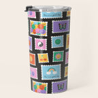 Retro funny cartoon postage stamp sticker pattern Travel Mug Gallery Image 3