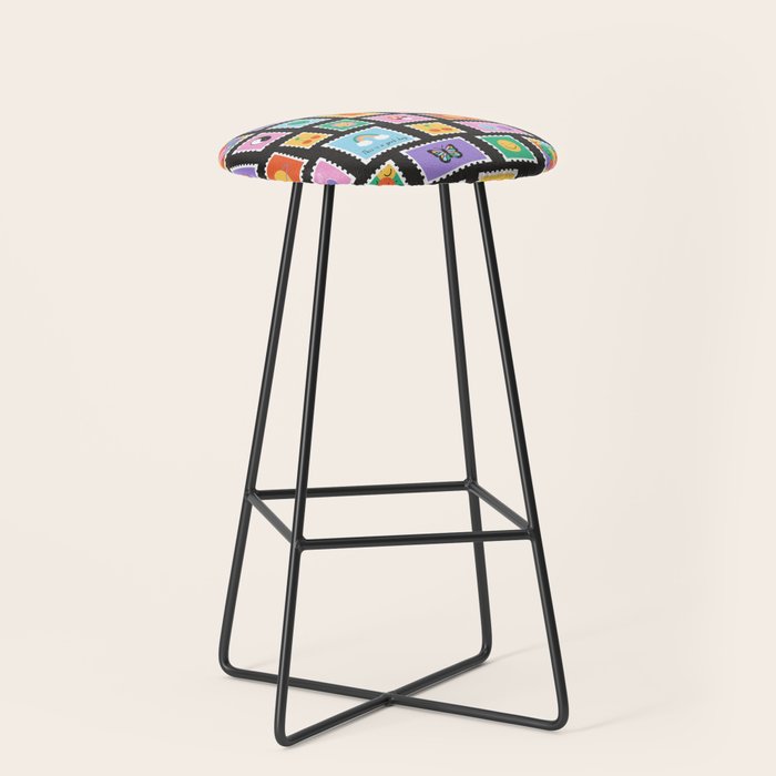 Retro funny cartoon postage stamp sticker pattern Stool Gallery Image 1