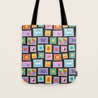 Retro funny cartoon postage stamp sticker pattern Tote Bag Gallery Image 1