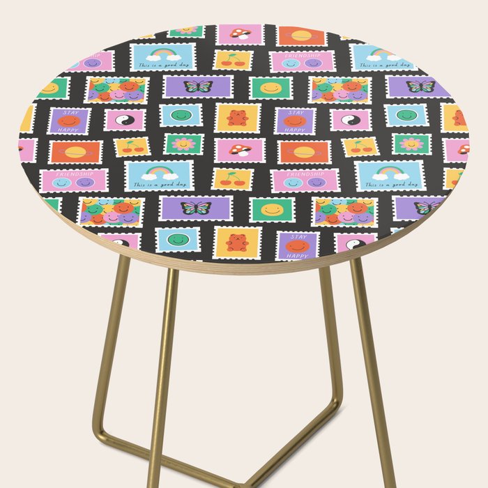 Retro funny cartoon postage stamp sticker pattern Side Table Gallery Image 2