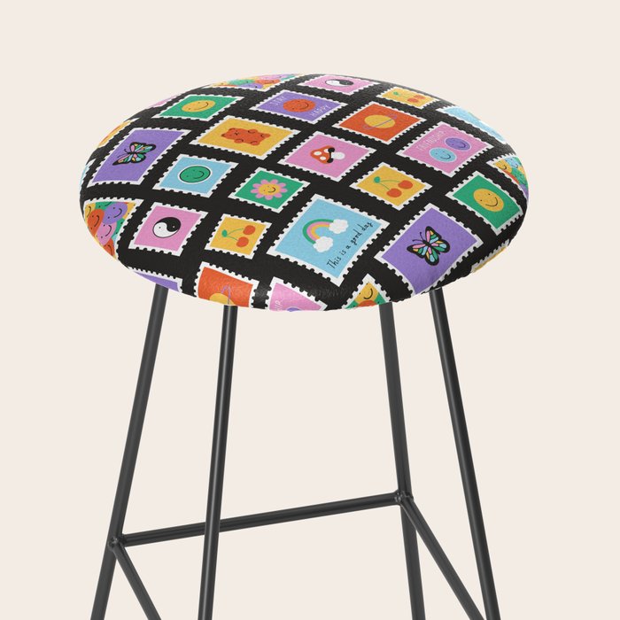 Retro funny cartoon postage stamp sticker pattern Stool Gallery Image 2