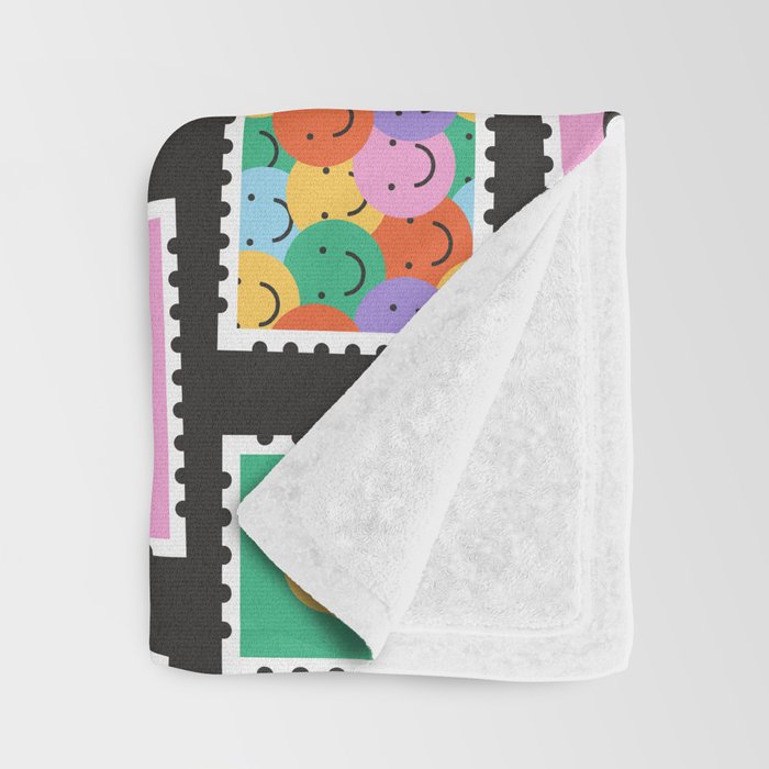 Retro funny cartoon postage stamp sticker pattern Throw Blanket Gallery Image 3