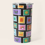 Retro funny cartoon postage stamp sticker pattern Travel Mug Gallery Image 1