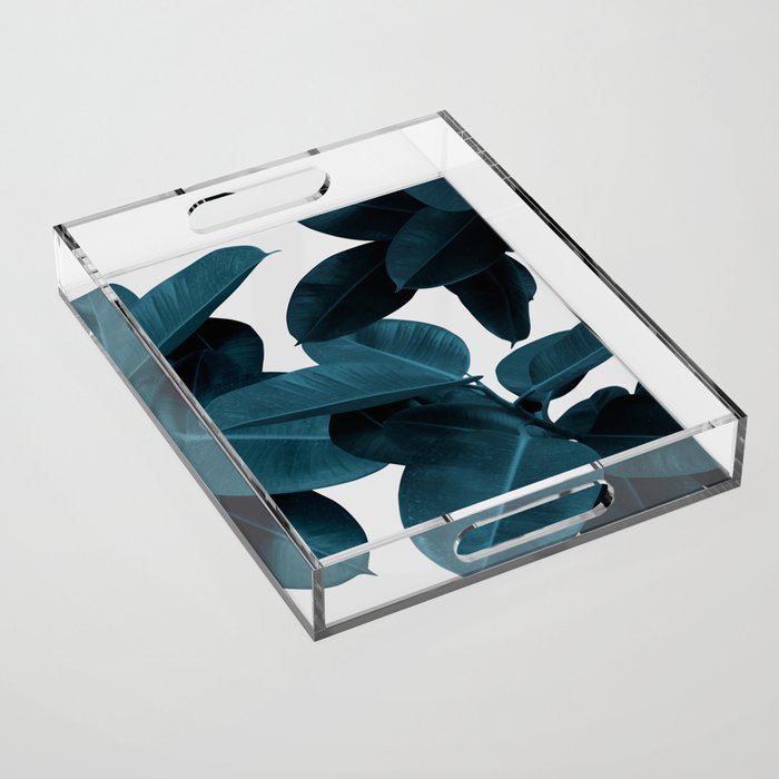 Indigo Blue Plant Leaves Acrylic Tray Gallery Image 1