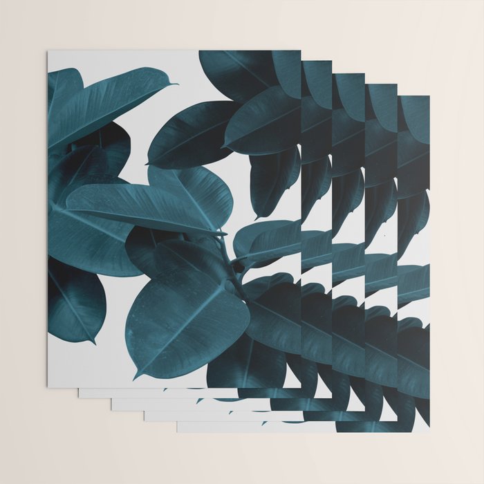 Indigo Blue Plant Leaves Wrapping Paper Gallery Image 3