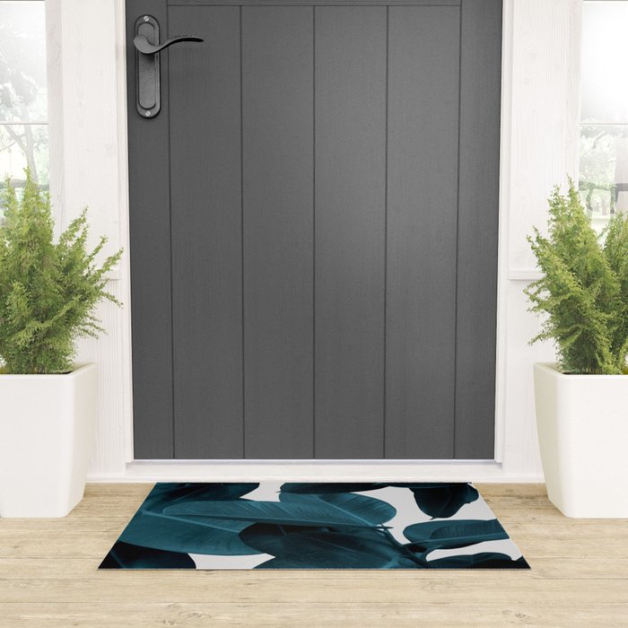 Indigo Blue Plant Leaves Welcome Mat Gallery Image 3
