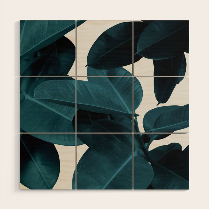 Indigo Blue Plant Leaves Wood Wall Art Gallery Image 1