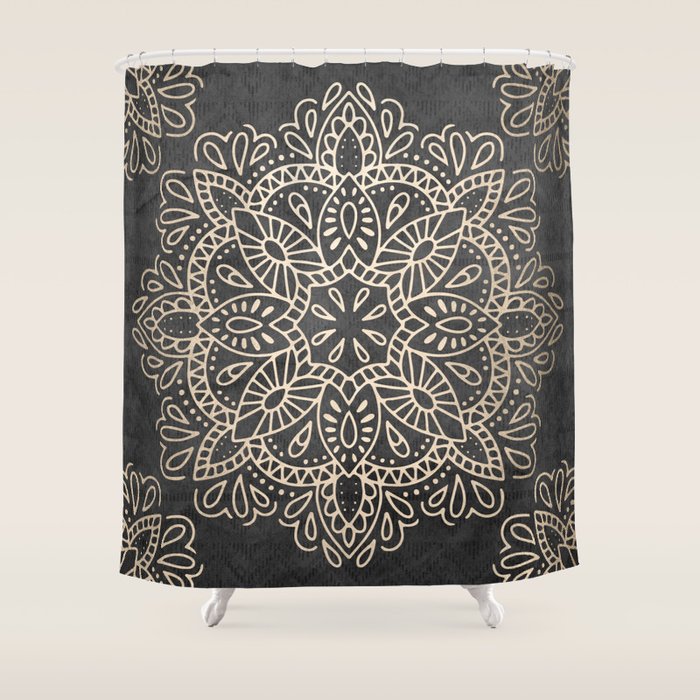 Mandala White Gold on Dark Gray Shower Curtain Gallery Image 1