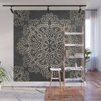 Mandala White Gold on Dark Gray Wall Mural Gallery Image 1