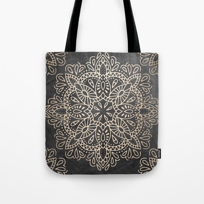 Mandala White Gold on Dark Gray Tote Bag Gallery Image 1
