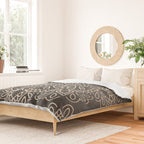 Mandala White Gold on Dark Gray Duvet Cover Gallery Image 2