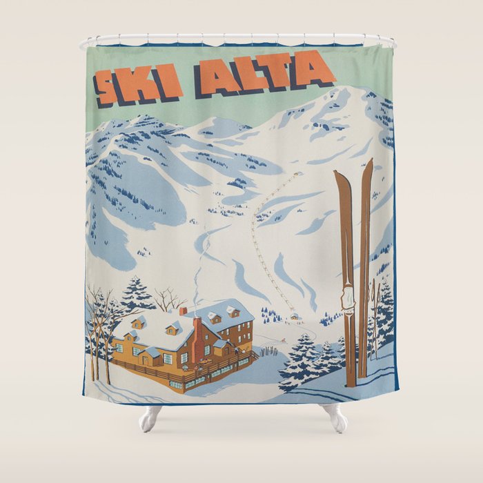Ski Alta Vintage Travel Poster Shower Curtain Gallery Image 1