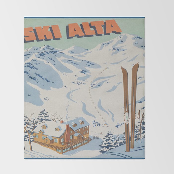 Ski Alta Vintage Travel Poster Throw Blanket Gallery Image 2