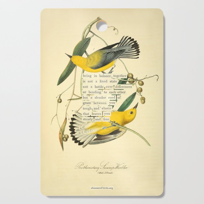 Bird Divinations: Prothonotary swamp warbler (about: almanacofbirds.org) Cutting Board Gallery Image 1