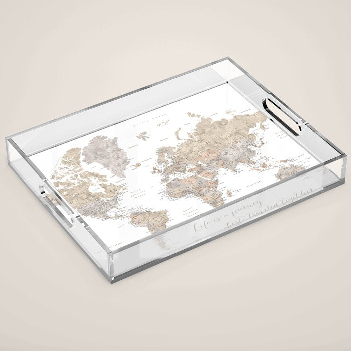 Life is a jouney best travelled together, world map, "Abey" Acrylic Tray Gallery Image 1