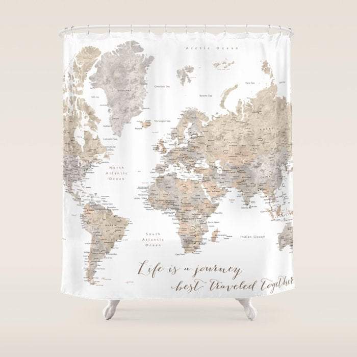 Life is a jouney best travelled together, world map, "Abey" Shower Curtain Gallery Image 1
